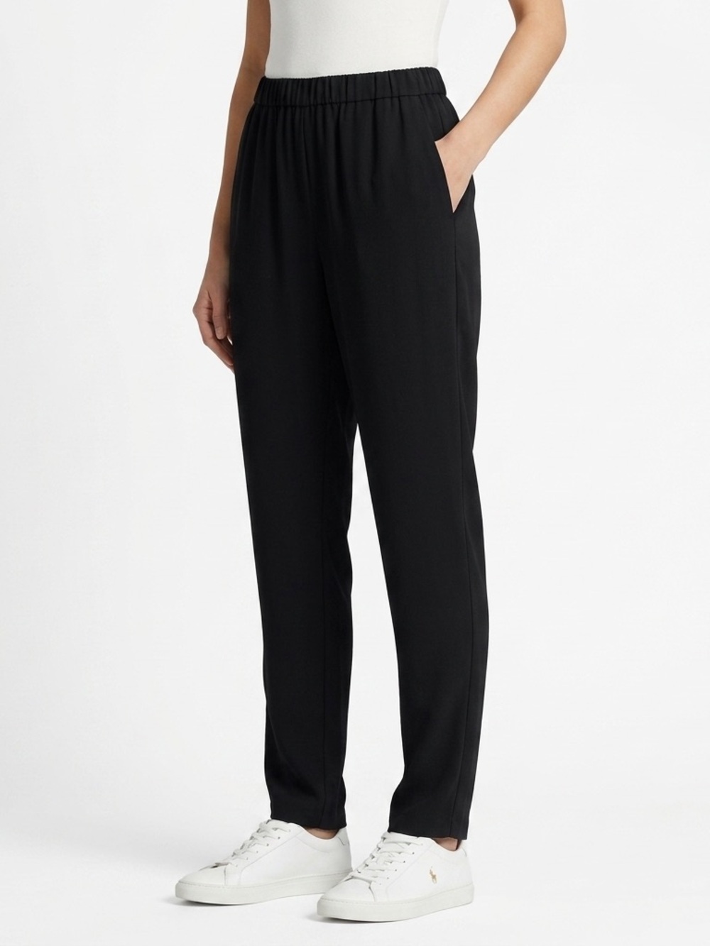 Eileen Fisher Slouchy Ankle Pants Elastic Waist Silk Black Large